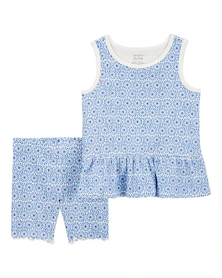 Toddler 2-Piece Floral Tank & Bike Short Set - Blue