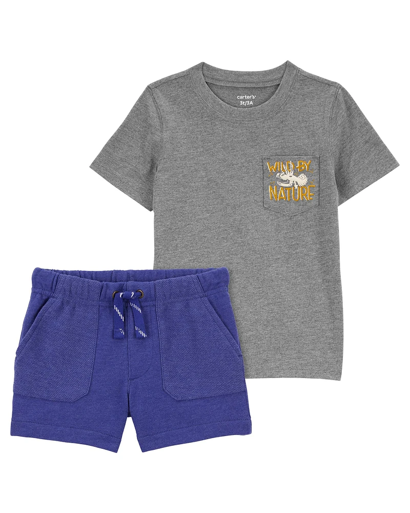 Baby 2-Piece Dinosaur Graphic Tee & Pull-On French Terry Shorts Set