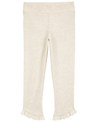 Baby Ribbed Eyelet-Hem Pants - Cream