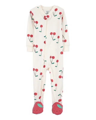 Toddler Girl Cherry Print Snug Fit Cotton Footie 1-Piece Pajamas