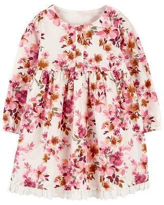 Toddler Floral Print Eyelet Trim Dress