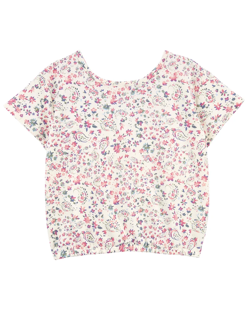 Kid Paisley Floral Print Twist Back Top