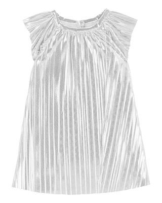 Baby Metallic Pleated Flutter Party Dress