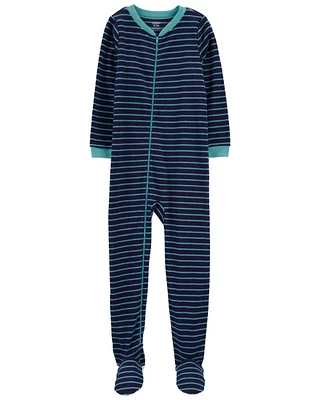 Kid 1-Piece Striped Fleece Footie Pajamas