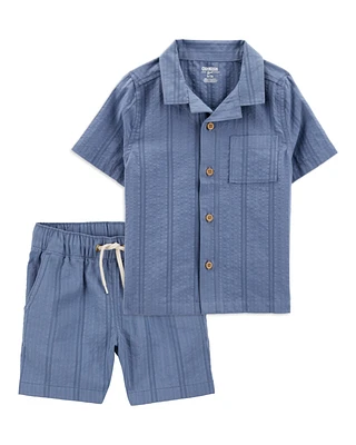 Toddler 2-Piece Seersucker Button-Down Shirt & Drawstring Shorts Set