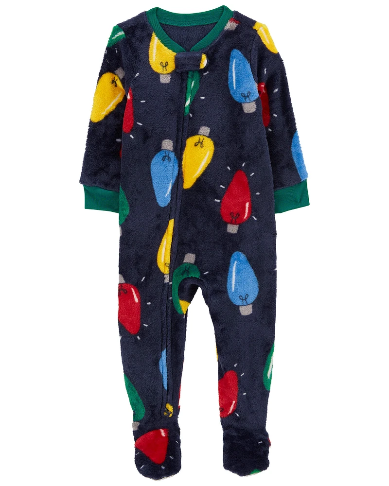 Toddler 1-Piece Christmas Lights Fleece Footie Pajamas