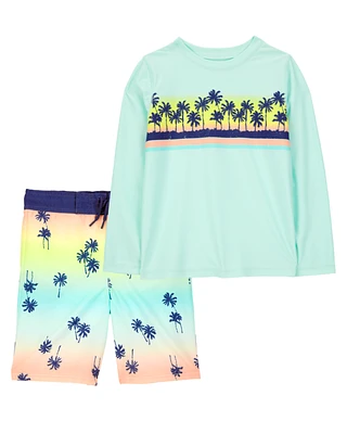 Kid 2-Piece Palm Tree Rashguard & Swim Trunk Set