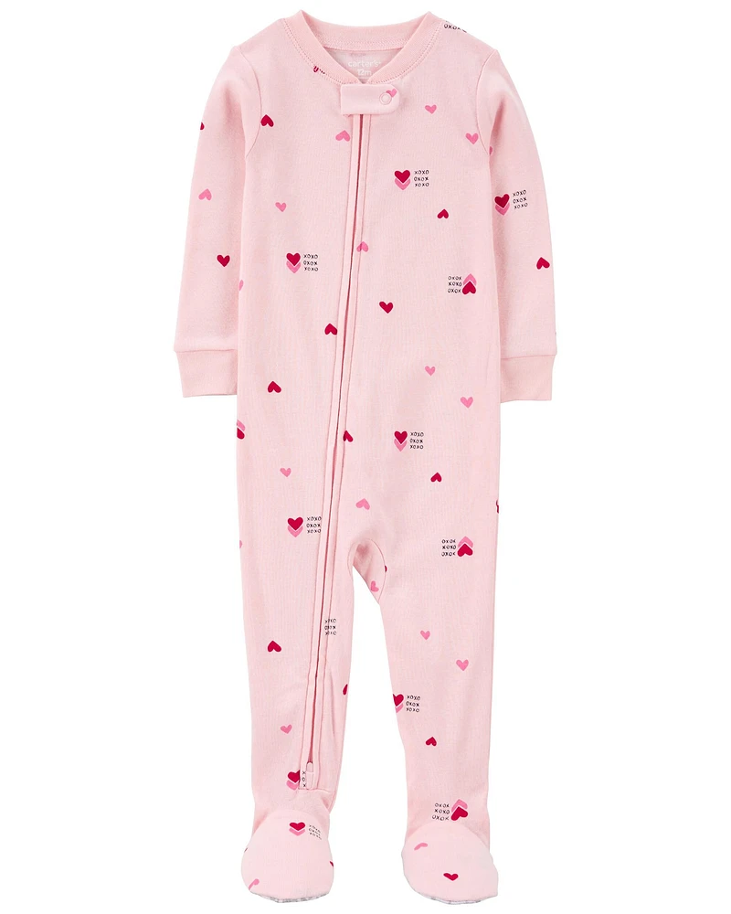 Toddler Heart Print Valentine's Day Cotton 1-Piece Pajamas