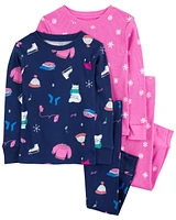 Toddler 4-Piece Winter Print Cotton Blend Pajamas