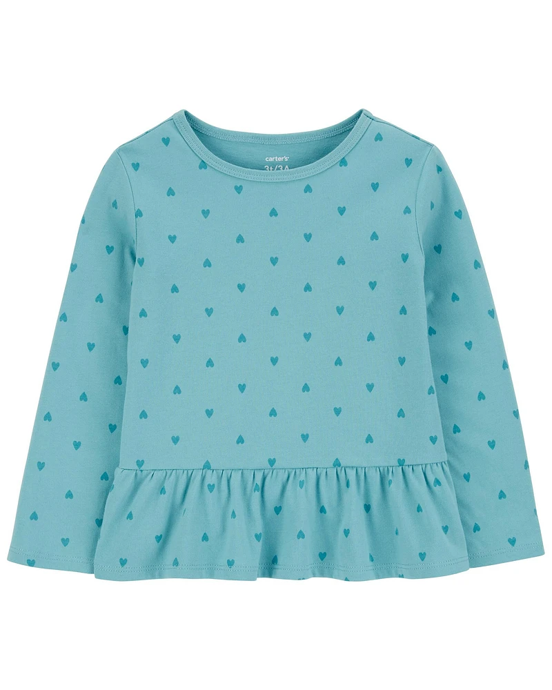 Toddler Heart Peplum Long-Sleeve Jersey Tee