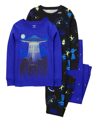 Kid 4-Piece Space Alien 100% Snug Fit Cotton Pajamas