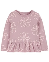 Toddler Floral Peplum Long-Sleeve Jersey Tee