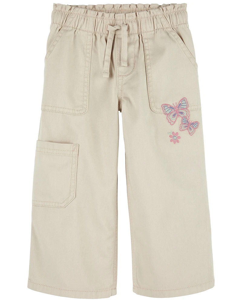 Toddler Embroidered Pull-On Wide-leg Cargo Pants