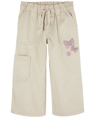 Toddler Embroidered Pull-On Wide-leg Cargo Pants