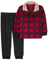 Toddler 2-Piece Buffalo Check Pullover & Fleece Pant Set