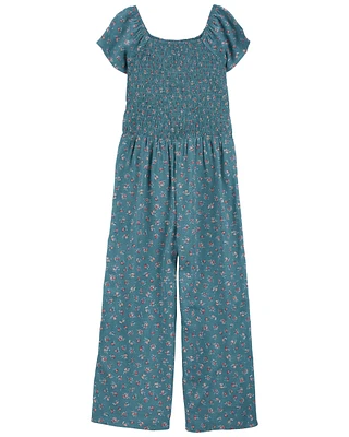 Kid Floral Print Smocked Jumpsuit