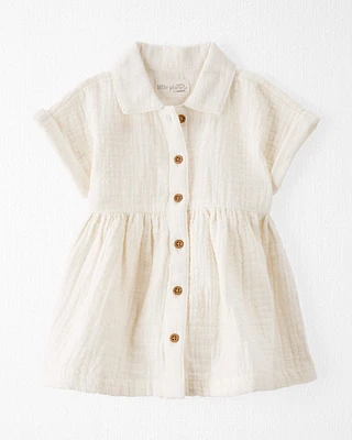 Baby Organic Cotton Button-Front Dress Cream