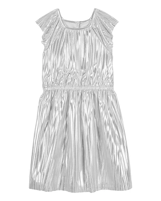 Kid Metallic Pleated Flutter Party Dress