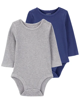 Baby -Pack Waffle Knit Long-Sleeve Bodysuits