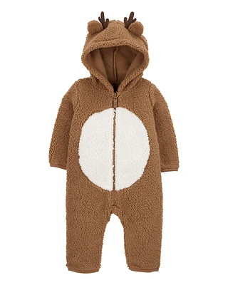 Baby Reindeer Hooded Sherpa Jumpsuit