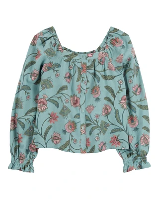 Kid Wildflower Print Square Neck Top