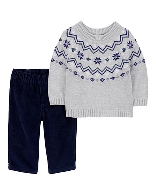 Baby 2-Piece Fair Isle Sweater & Corduroy Pant Set