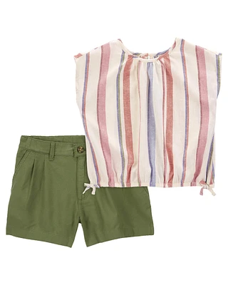 Kid 2-Piece Striped Linen Top & Linen Shorts Set