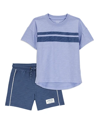 Baby 2-Piece Striped Short-Sleeve Tee & Pull-On Shorts Set