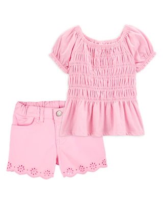 Toddler 2-Piece Smocked Top & Eyelet Shorts Set