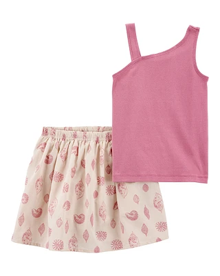 Kid 2-Piece Sleeveless Tank & Seashell Skort Set - Purple/Grey