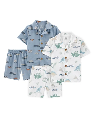 Toddler 4-Piece Loose Fit Coat-Style Pajamas - Blue/Ivory
