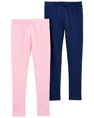 Kid 2-Pack Light Pink & Navy Leggings