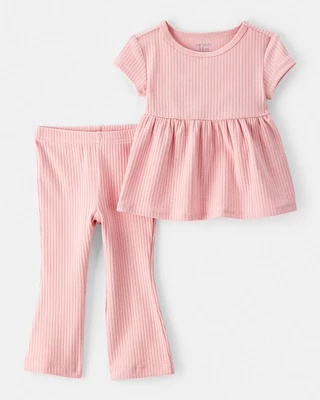 Baby 2-Piece Ribbed Tee & Pull-On Pant Set - Pink
