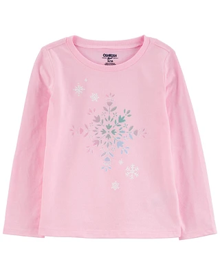 Toddler Snowflake-Print Long-Sleeve Shirt - Pink