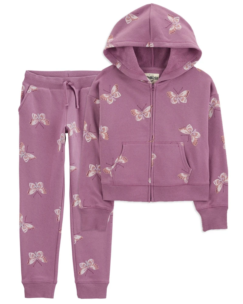 Kid 2-Piece Butterfly Print Fleece Jacket & Pants Set