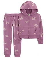 Kid 2-Piece Butterfly Print Fleece Jacket & Pants Set