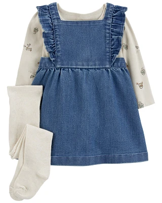 Baby 3-Piece Bodysuit & Denim Jumper Set