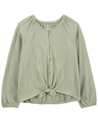 Kid Gauze Long-Sleeve Button-Up Top - Green