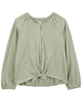 Kid Gauze Long-Sleeve Button-Up Top - Green