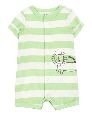 Baby Lion Striped Short-Sleeve Romper -Green
