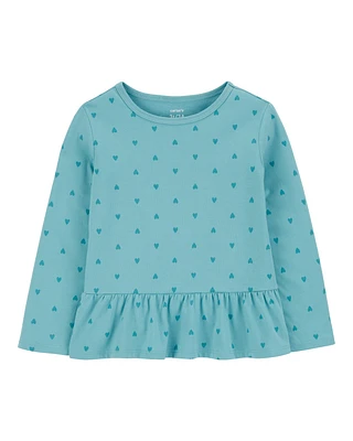 Toddler Heart Peplum Long-Sleeve Jersey Tee