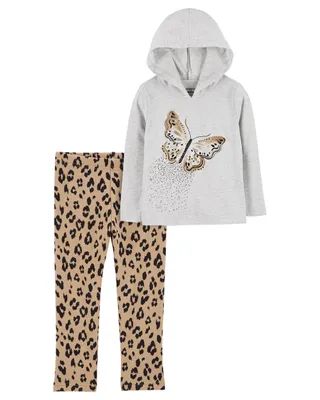 Baby 2-Piece Butterly Hooded Tee & Leopard Cozy Fleece Leggings