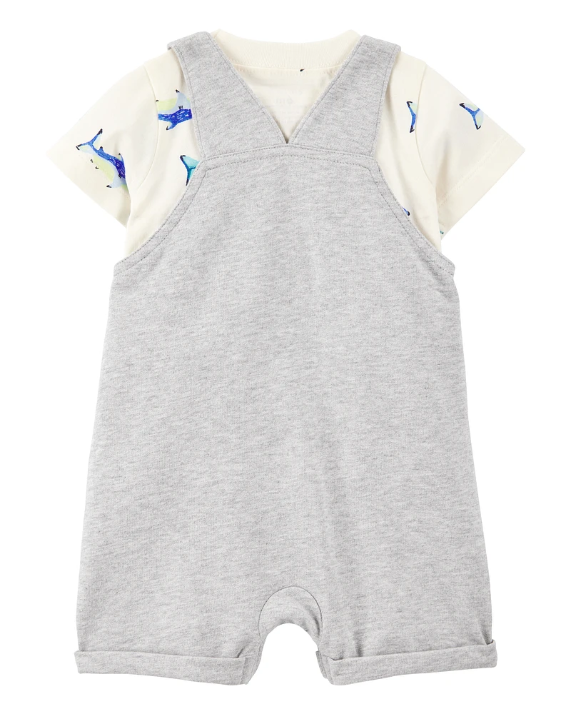 Baby 2-Piece Shark Tee & Shortall Set - Grey