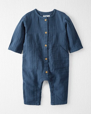 Baby Organic Cotton Gauze Button-Front Jumpsuit