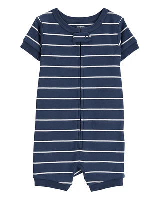 Baby Striped Snug Fit Cotton 1-Piece Pyjamas - Navy