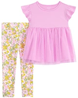 2-Piece Tulle Top & Floral Legging Set