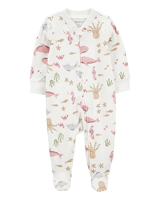 Baby Aquatic Animals Print 2-Way Zip Cotton Sleeper Pyjamas