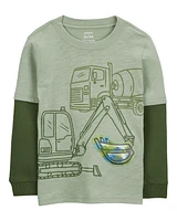 Baby Construction Cotton Blend Long-Sleeve Tee - Green