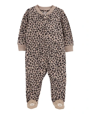 Baby Leopard Zip-Up Fleece Footie Sleeper Pyjamas