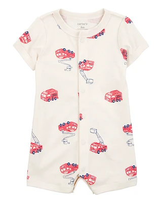 Baby Fire Truck Short-Sleeve Romper - Cream